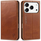 SHIELDON Genuine Leather Case Wallet for iPhone 17 Pro 6.3" Retro Brown
