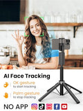 Face Tracking Tripod for iPhone & Android,57'' Expandable 360 Rotation Selfie Stick that Follows Your Movement Rotation w/Remote, No APP, Phone