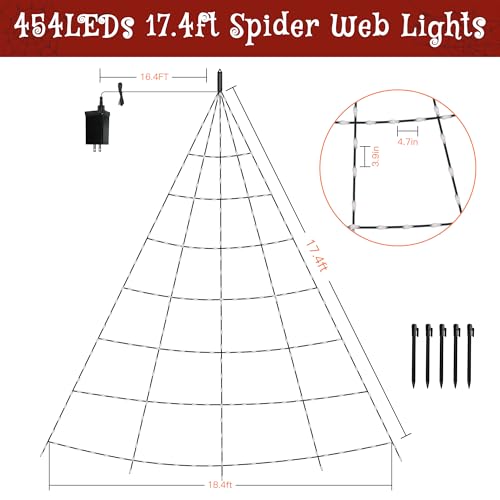 Halloween Lights Outdoor 454 LED Spider Web Lights Orange & Purple