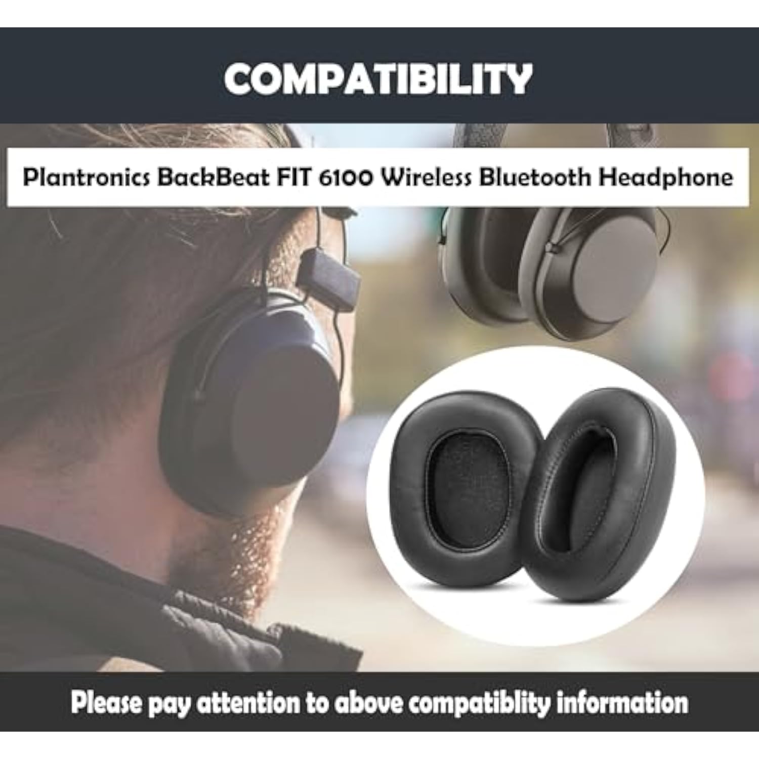 Backbeat Fit 6100 Earpads Replacement Cushion For Plantronics Backbeat Fit 6100 Wireless Bluetooth Headphone Ear Covers With Protein Leather