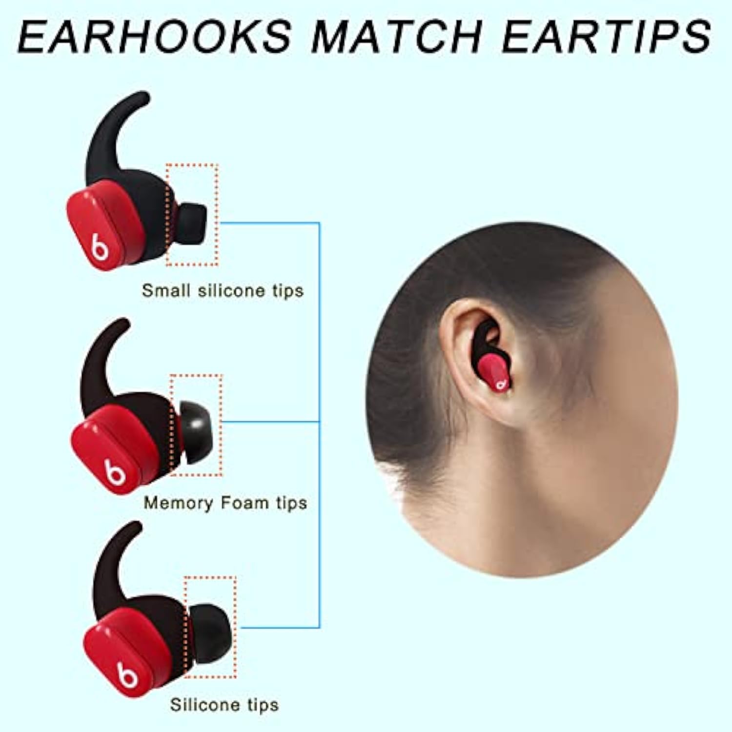 Anti Slip Silicone Ear Hook Tips For Beats Studio Buds Eartips For Beats Earbuds Replacement For Beats Cover Black 2 Pairs