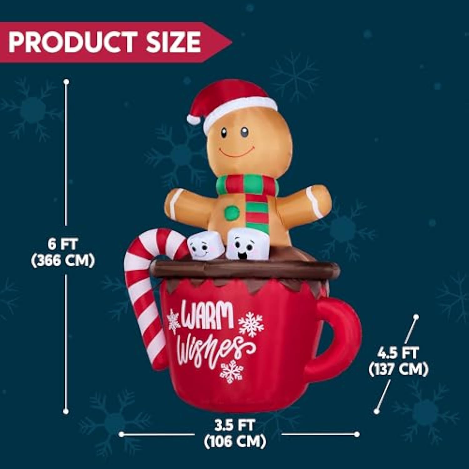 6 Ft Christmas Inflatable Outdoor Decorations, Inflatable Gingerbread Man In Hot Cocoa Mug With Leds, Cute Christmas Blo