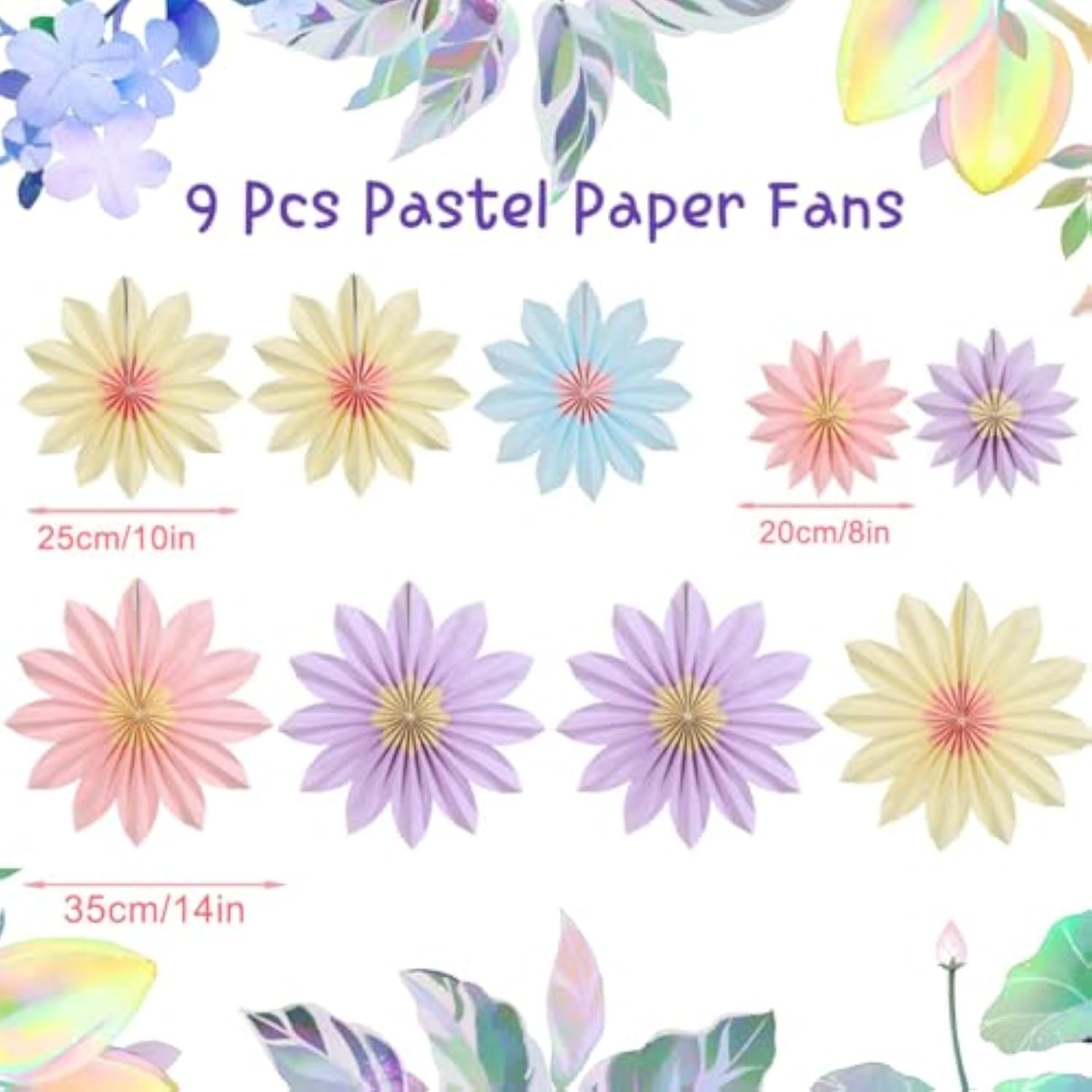Pastel Paper Fans, Pastel Party Decorations For Classroom, Birthday, 9 Pcs Yellow, Pink And Purple Pastel Paper Flower Decorations For Baby Shower, Wall Decor