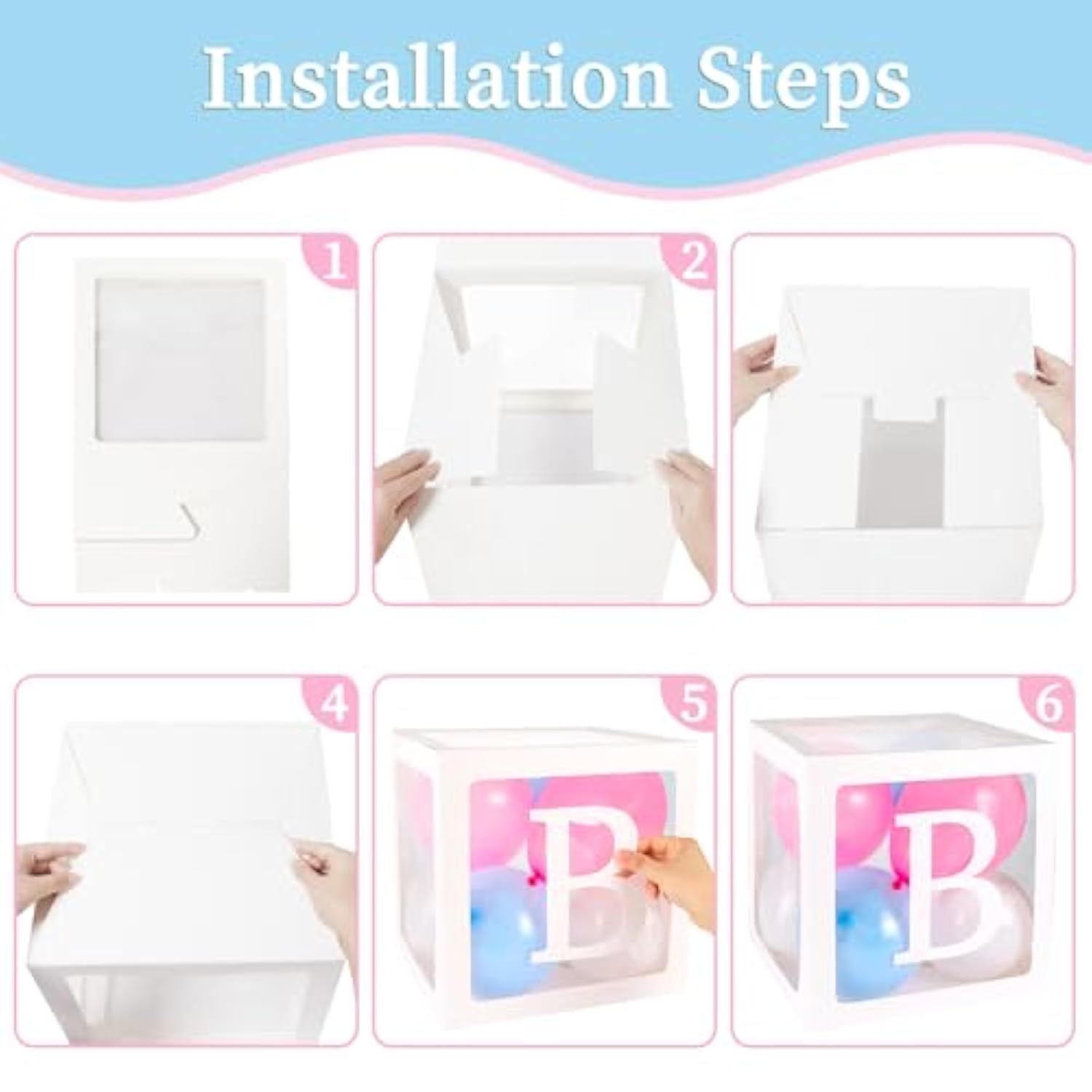 Baby Boxes With 41 Letters And 36 Balloons, 4Pcs Clear Balloon Boxes F