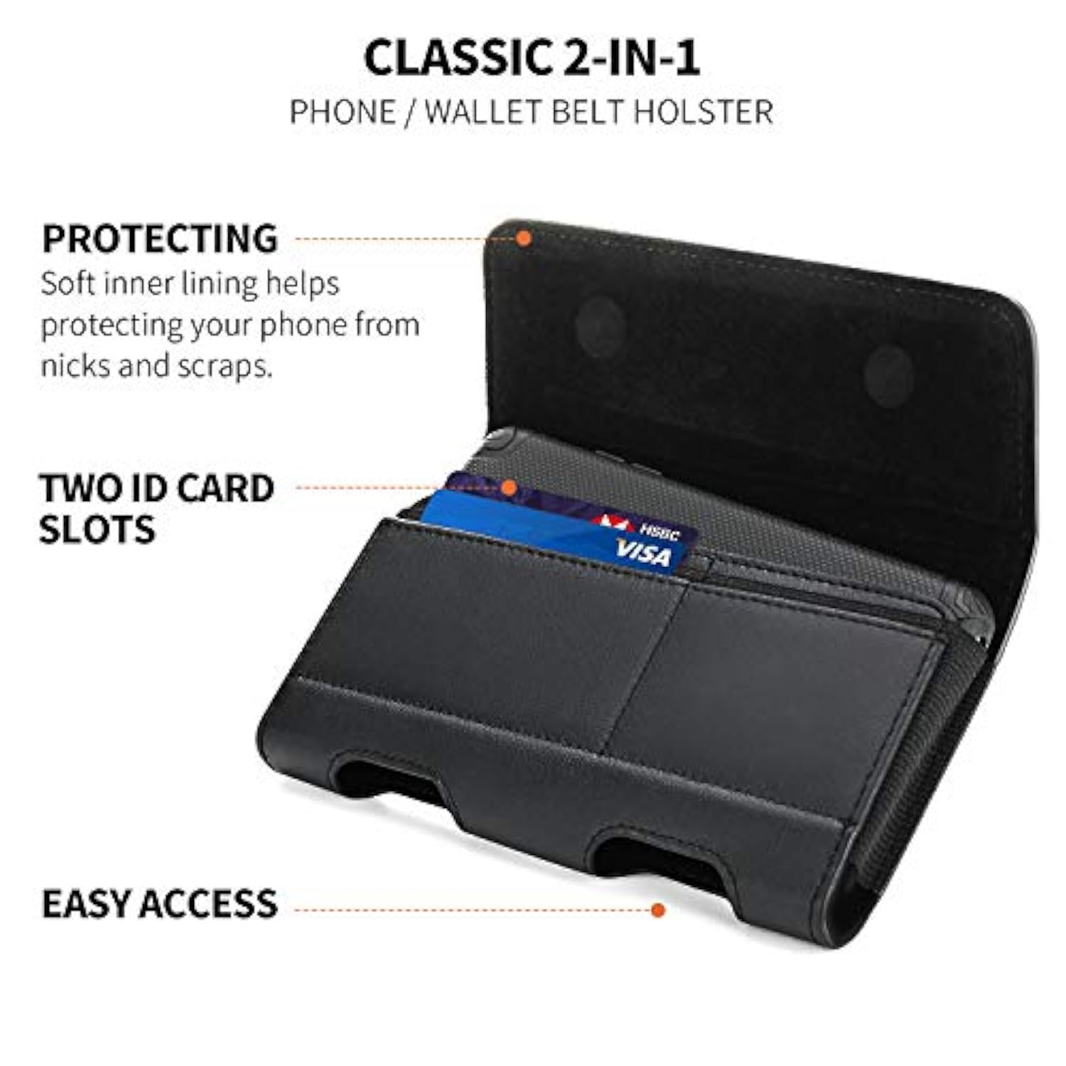For Iphone Air 17 Pro Max 16/15/14/13/12/11 Pro Max Holster Case Belt Clip Case Leather Holster Pouch Belt Case With Card Holder For Galaxy S25+ S24/S23/S22/S21 Plus -Black