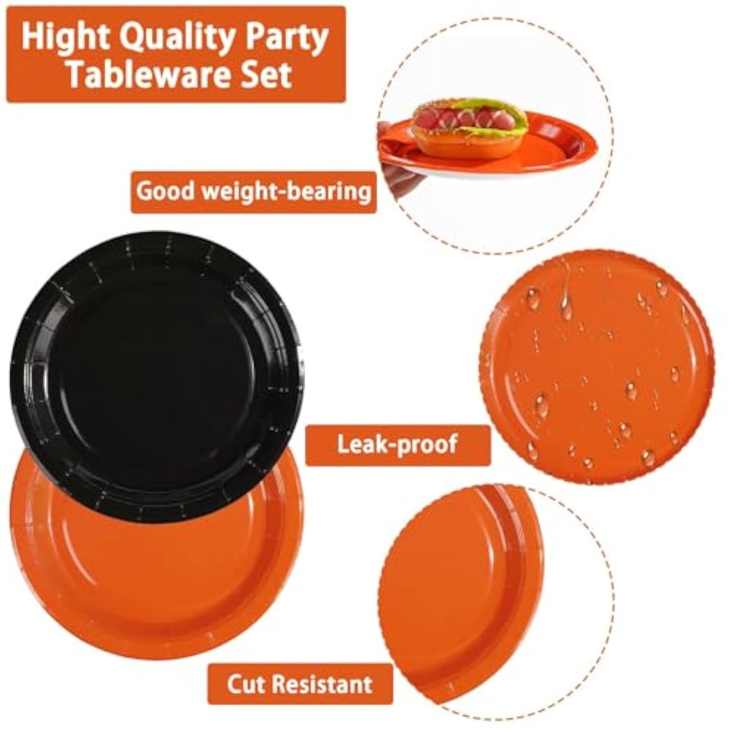 96Pcs Orange And Black Party Decorations Orange And Black Plates And Napkins Disposable Paper Tableware Set For Birthday Wedding Baby Shower Fall Harvest Halloween Party Supplies, Serves 24