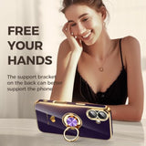 Luxury Gold Edge Slim Soft Phone Case for iPhone 16 - Purple, 2 Pack Screen Protector, 360° Rotatable Ring Holder, Hearts Pattern Plating Gold Edge Case