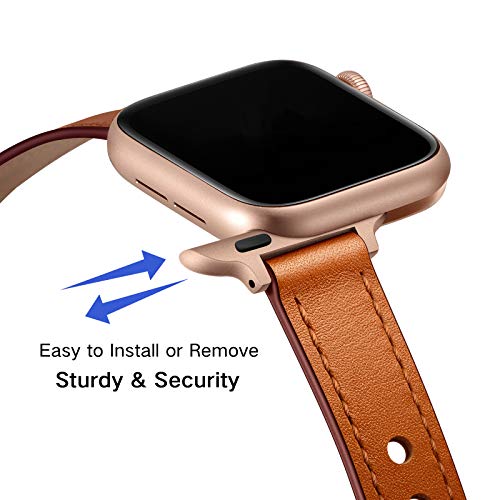 Slim Bands Compatible with  Watch Band 42mm 41mm 40mm 38mm, Women Genuine Leather Replacement Thin Strap for iWatch SE 3/2/1 Series 11 10 9 8 7
