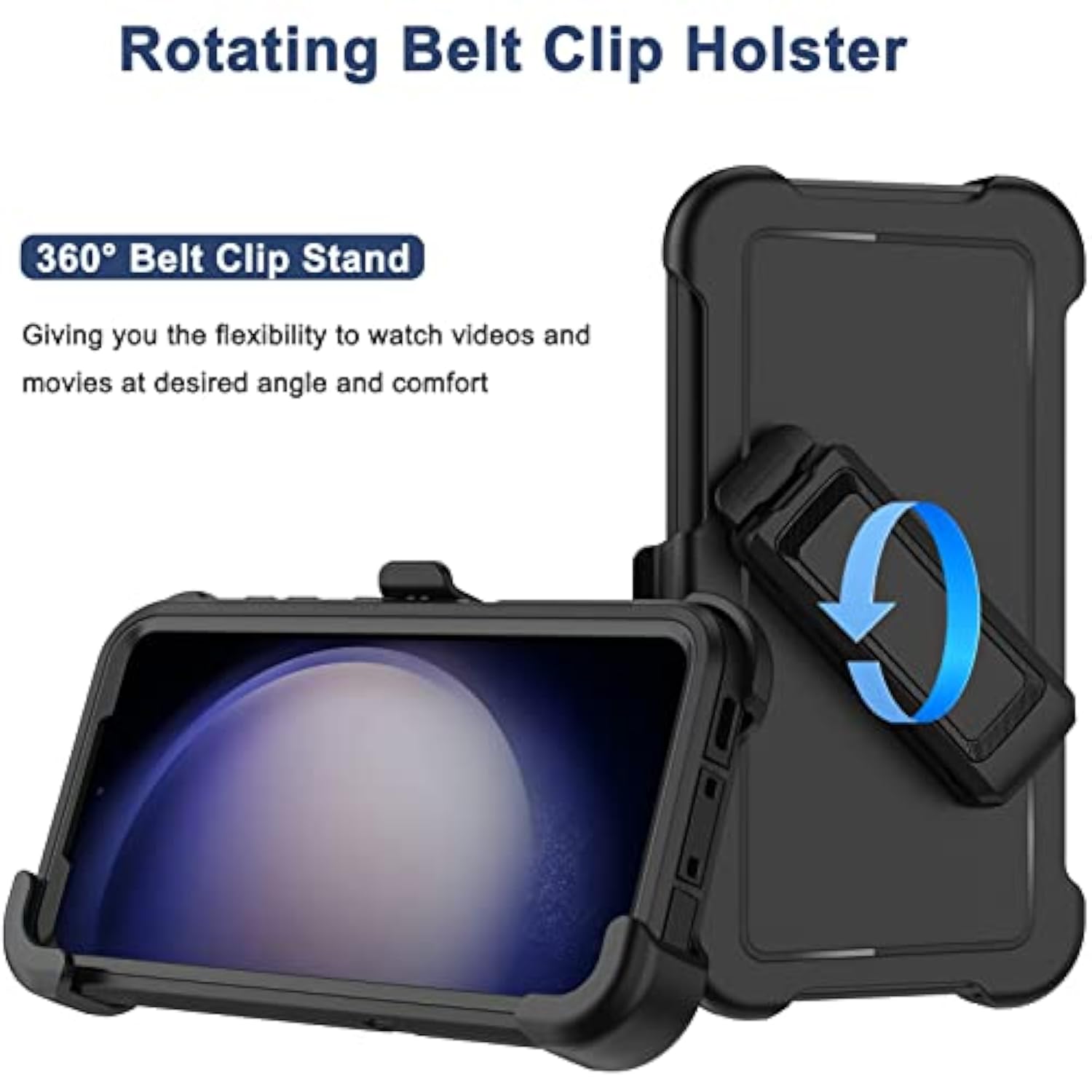 For Samsung Galaxy S23 Plus Case With Belt Clip Holster, 2 X Screen Protector, [Military Grade Protection] Heavy Duty Full Body Shockproof Rugged Protective Cover For Samsung S23 Plus 5G Black