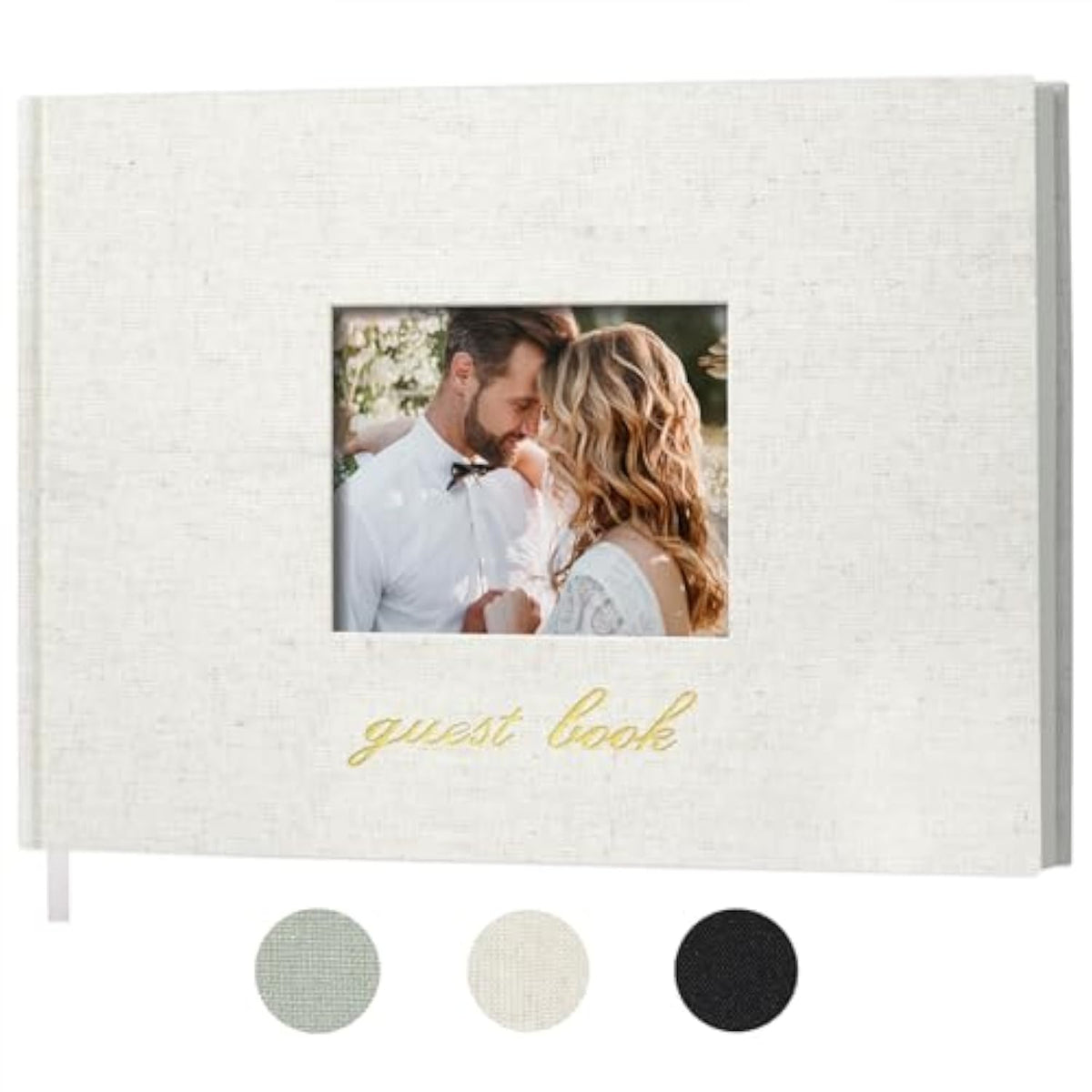 Wedding Guest Book - Polaroid Guest Book Weddings Reception, Linen Cover 7" X 9" Guest Book For Baby Shower, Birthdays And Special Events, 100 Blank Pages For Wedding Sign In And Photos, Beige