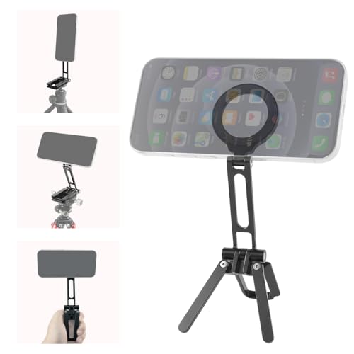Magnetic Phone Tripod Stand 1/4" Screw Aluminum Mini Foldable Tripod for Cell Phone, Travel Essential Adjustable iPhone Stand for Desk/Handheld,