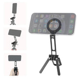 Magnetic Phone Tripod Stand 1/4" Screw Aluminum Mini Foldable Tripod for Cell Phone, Travel Essential Adjustable iPhone Stand for Desk/Handheld,