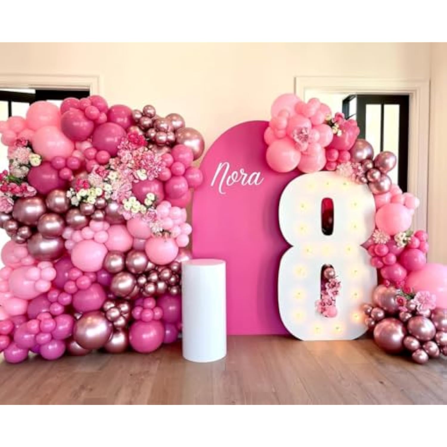 Pink Balloon Arch Kit, 152Pcs Hot Pink Metallic Pink Shades Of Pink And Confetti Balloon Garland Kit, Different Size Balloons For Girl Birthday Baby Shower Princess Wedding Party Decorations