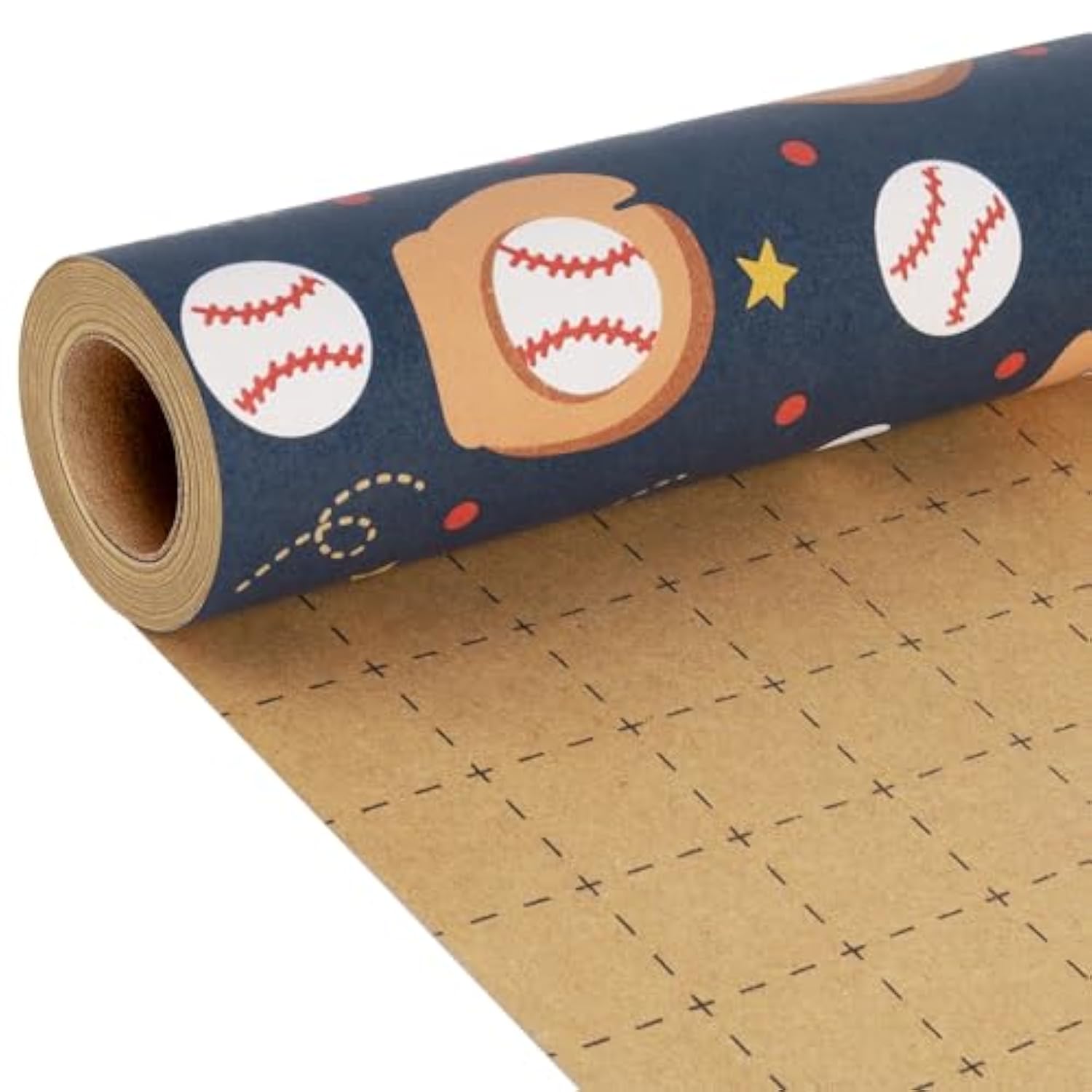 Baseball Kraft Wrapping Paper For Kids - 17 Inches X 33 Feet (47 Sq. Ft. Ttl.) - Baseball Glove And Ball Design Birthday Gift Wrap For Baby Shower, Birthday, Party, Holiday, Boys Girls
