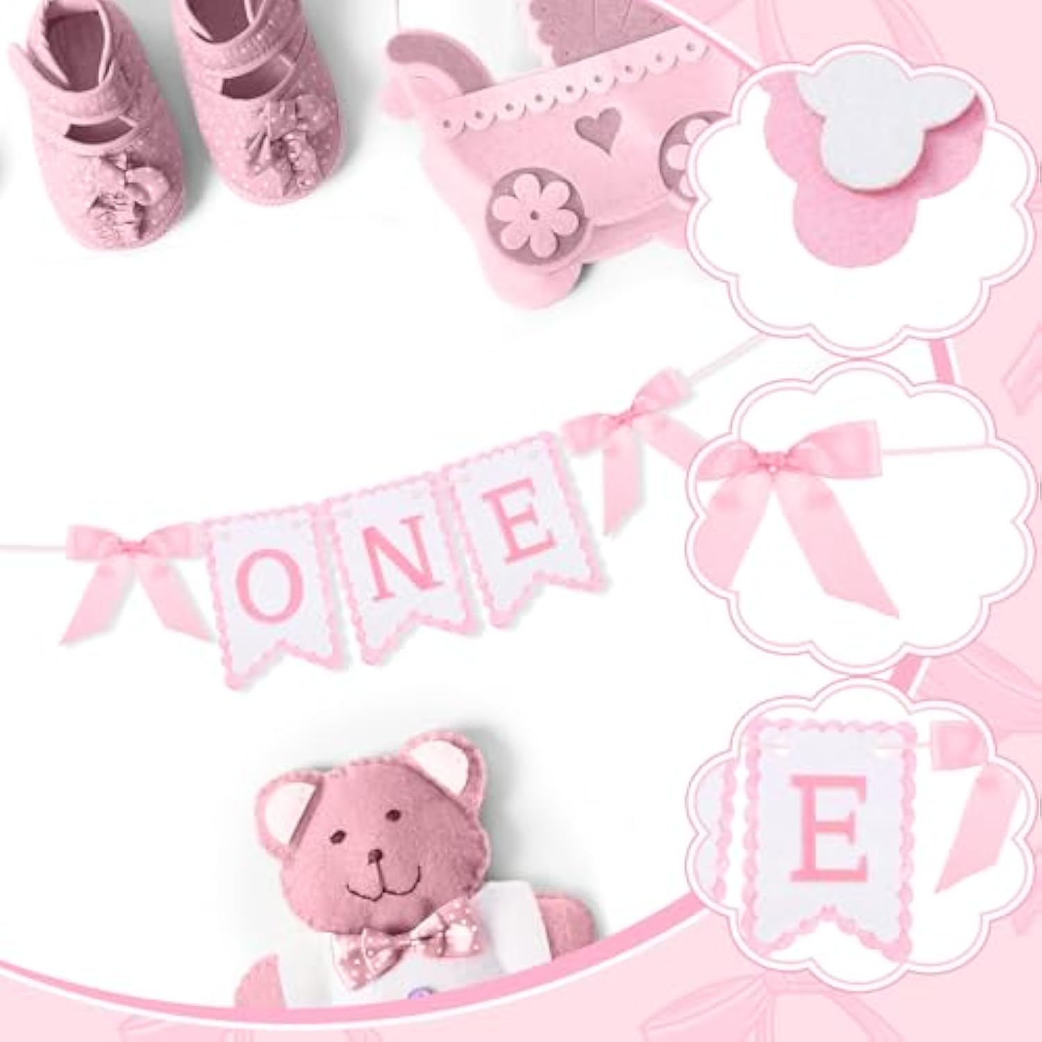 Felt Coquette Pink Bow One High Chair Banner For Girl First Birthday Pink High Chair Banner Sweet One Bow 1St Birthday Decorations