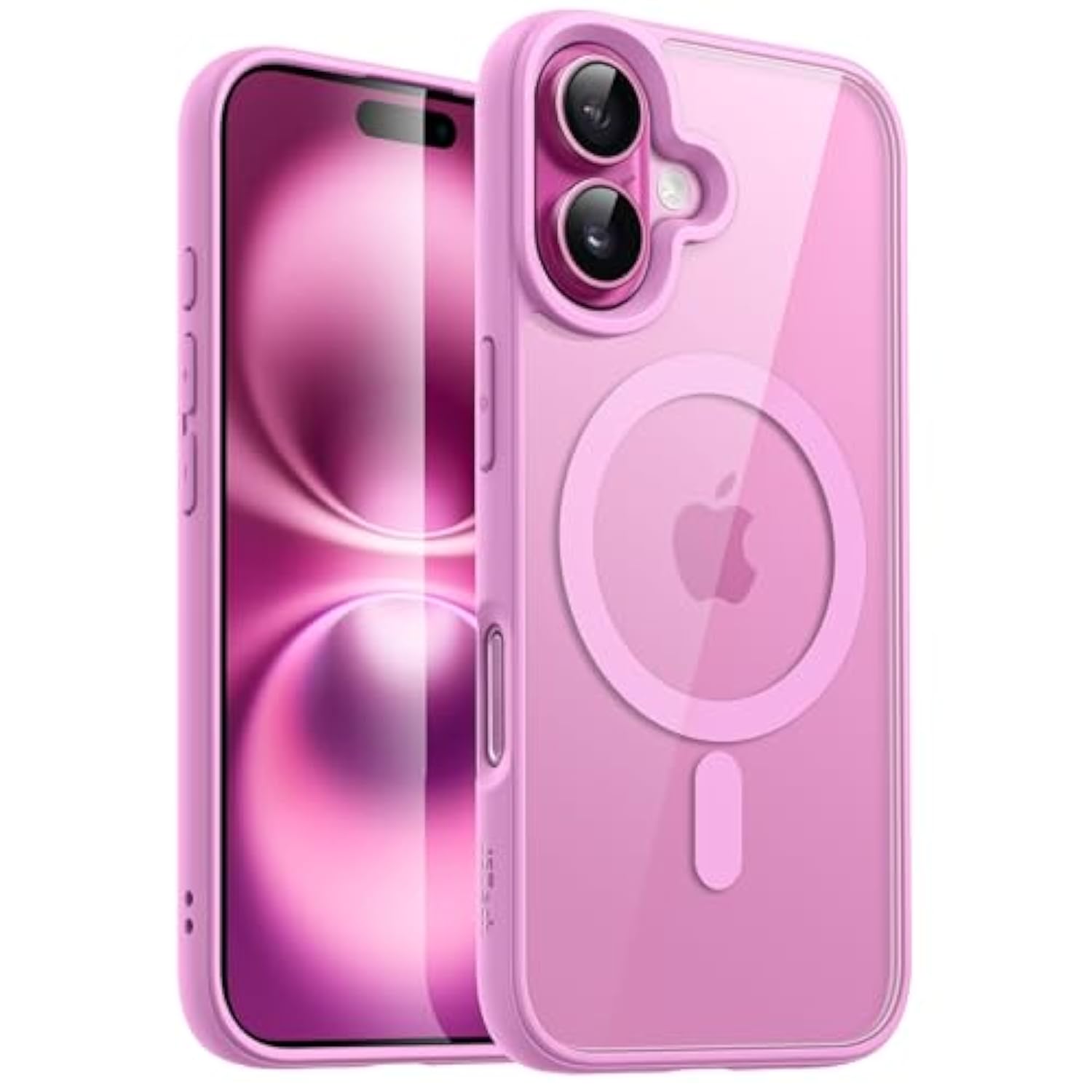 JETech Magnetic Case for iPhone 16 Plus 6.7-Inch Compatible with MagSafe, Shockproof Phone Bumper Cover, Solid Color Matte TPU Frame, Anti-Scratch Clear Back (Pink)