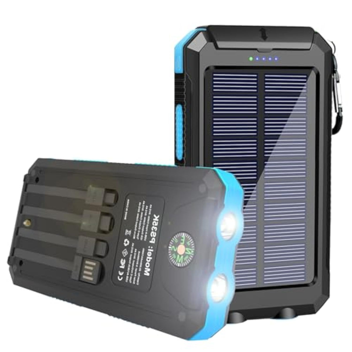 Solar Charger, 20000Mah Portable Type-C Solar Power Bank With 4 Cables, Waterproof Battery Pack, Outdoor External Backup Power Charger Six Outputs/Led Flashlights, Perfect For Camping Travel