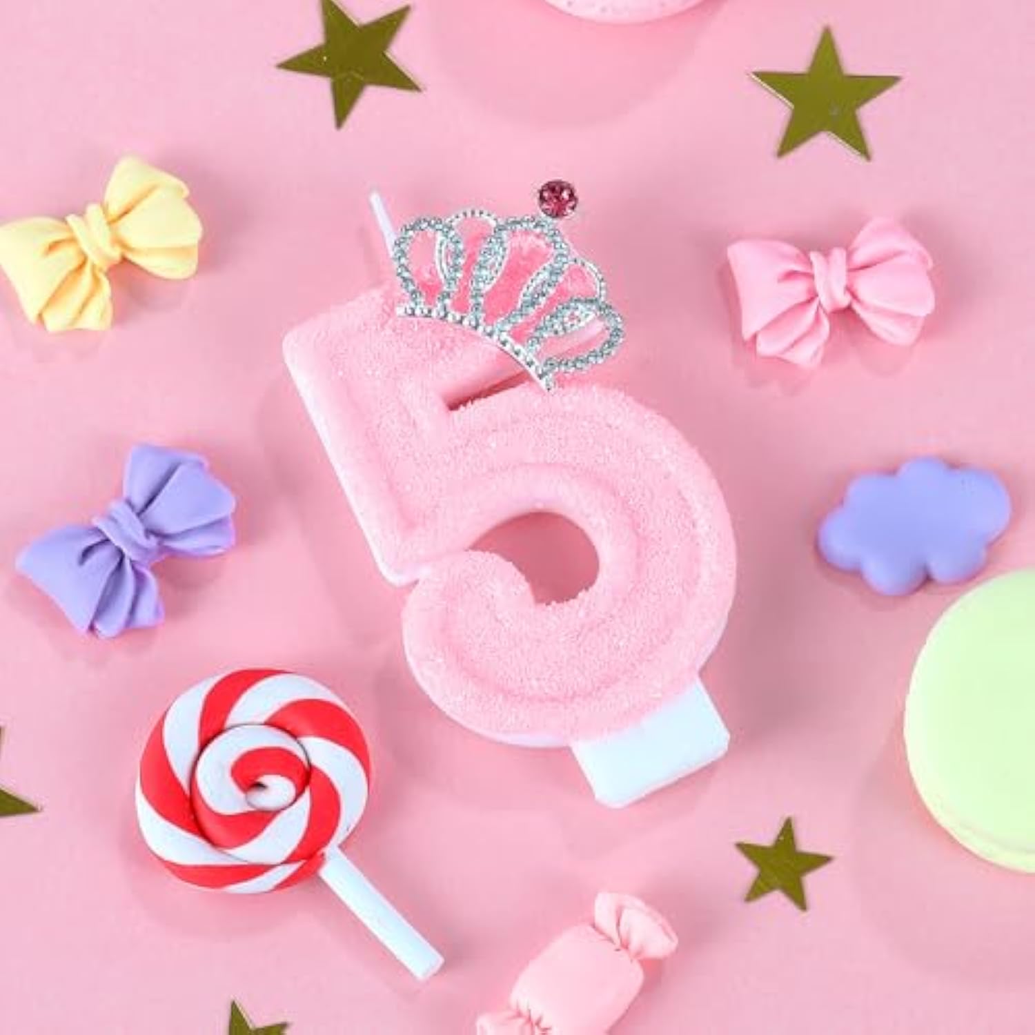 Pink Birthday Candle Crown Number 5 Candles Cake Candle,Pink Birthday Cake Topper Cupcake Decorations Party Decor For Girls And Women Anniversary Celebrations Supplies Favors