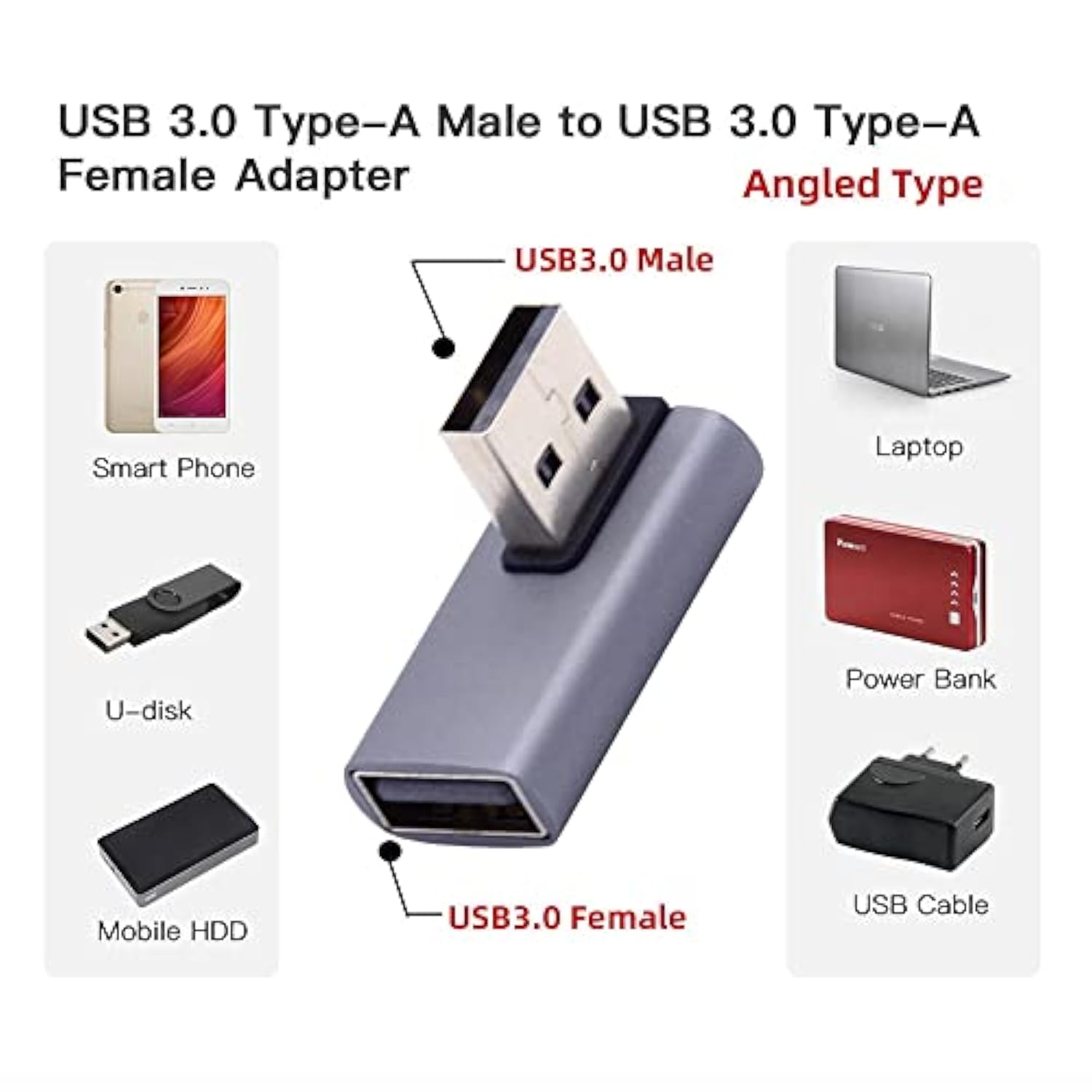 10Gbps Usb3.0 Male To Female Extension Power Data Video Adapter Low Profile 90