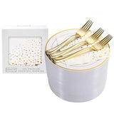 100 Stylish Gold Dessert Plates, Forks And Cocktail Napkins - 7.5 Inch Wedding Cake Plates For Events Including Wedding Reception, Parties Or Showers