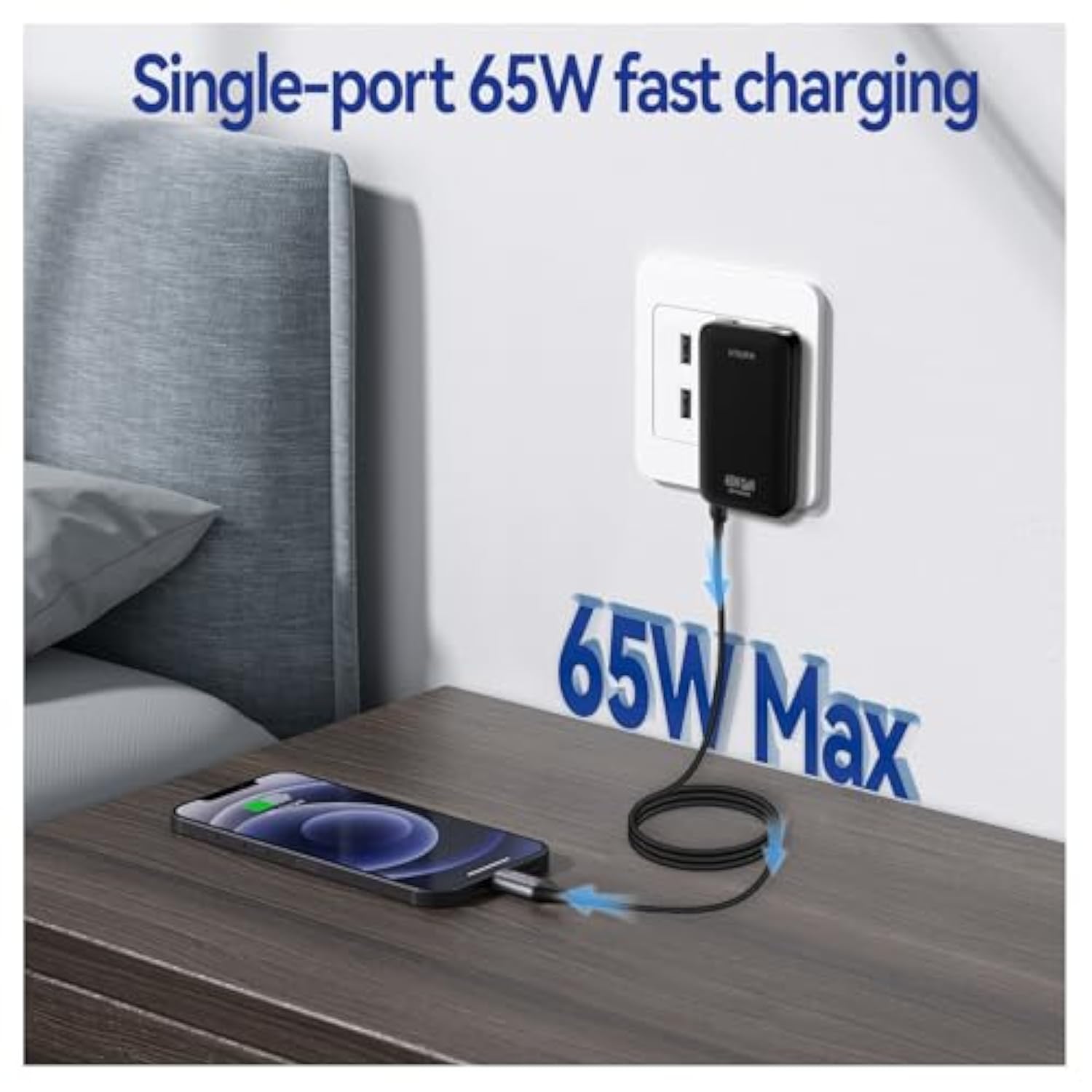 65W Flat Usb C Wall Charger,Folding Travel Dual Port Usb Wall Charger, For Laptops, Tablets, Phones, Black (Black-New)