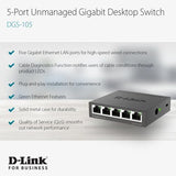 Ethernet Switch, 5 Port Gigabit Unmanaged Metal Desktop Plug And Play Compact (Dgs-105),Black
