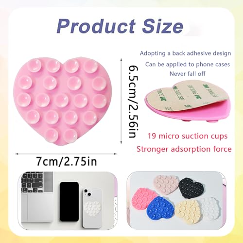 Heart-Shaped Silicone Phone Sticky Grip - Adhesive Back Phone Holder for iPhone & Android, Selfie Mirror Mount with Strong Suction Cup, Hands-Free