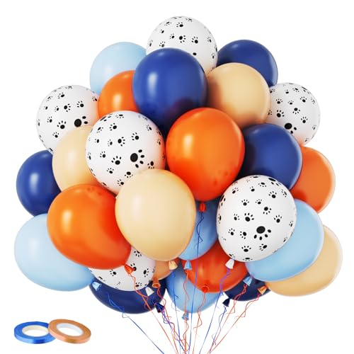 Blue and Orange Balloons, 60 Pcs for Boys Dog Paw Theme Birthday Decoration