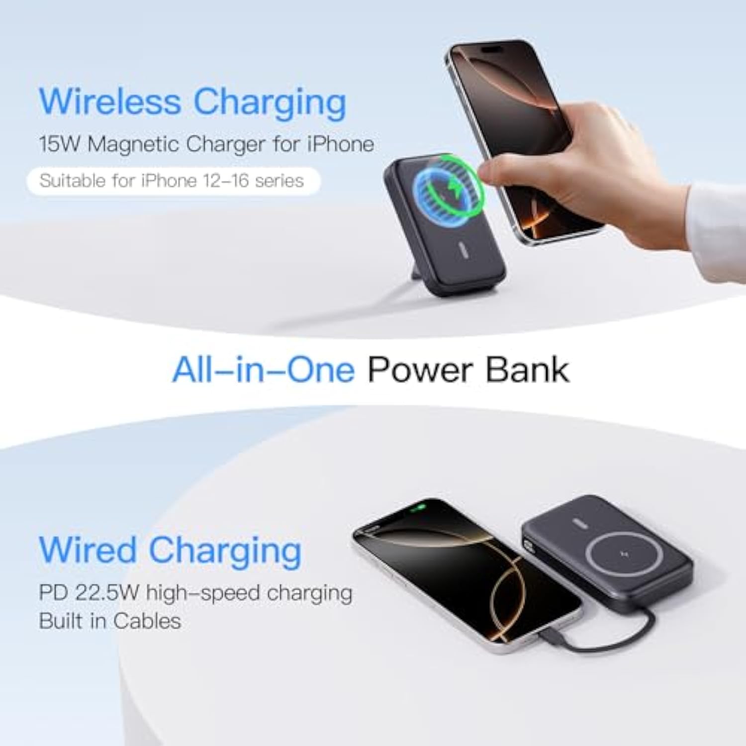 2025 Latest Portable Charger, 16800Mah Magnetic Wireless Power Bank With 2 Built In Cables, Led Display Battery Pack Travel Essentials For Iphone 16/15/14/13/12/Pro/Mini/Pro Max Andriod
