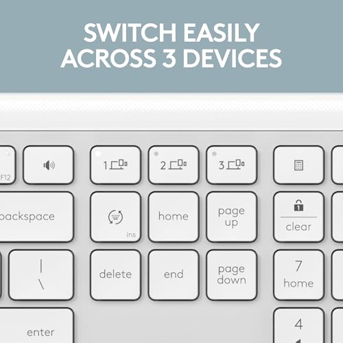 Signature Slim K950 Wireless Keyboard, Sleek Design, Switch Typing Between Devices, Quiet Typing, Bluetooth, Multi-Os, Windows, Mac, Chrome - Off-White