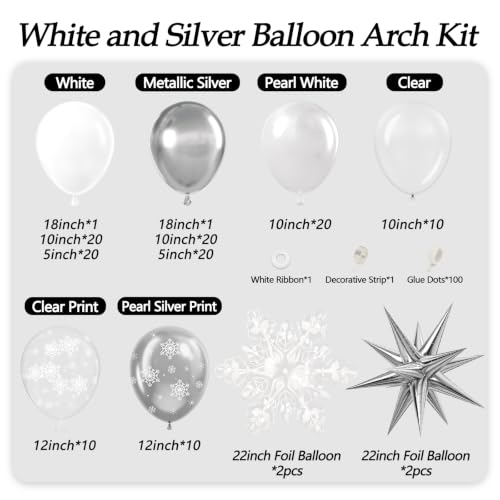 139pcs Snowflake Balloon Arch Kit with Silver and White Balloons