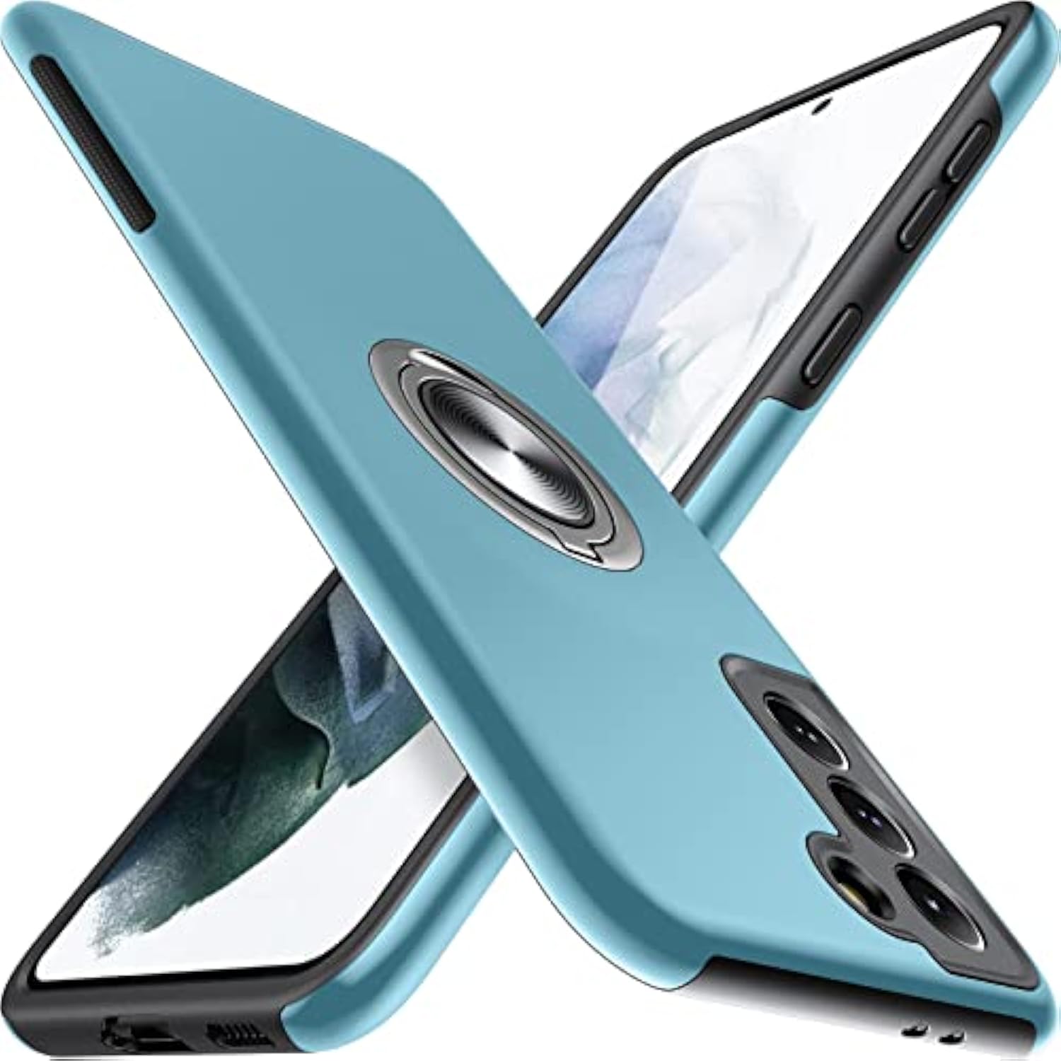 Designed For Samsung Galaxy S21 Case (Not For S21 Plus & S21 Ultra), Slim Tough Rugged Shockproof Protective Case With Metal Ring Kickstand Cover For Samsung Galaxy S21 6.2 Inch, Sierra Blue