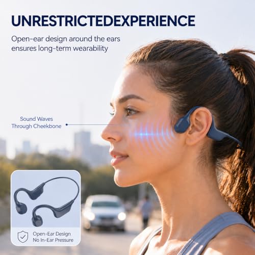 Bone Conduction Headphones, Open Ear Headphones Wireless Bluetooth 5.4 With Mic, 6-10H Long Life Waterproof Sport Headset(Blue)