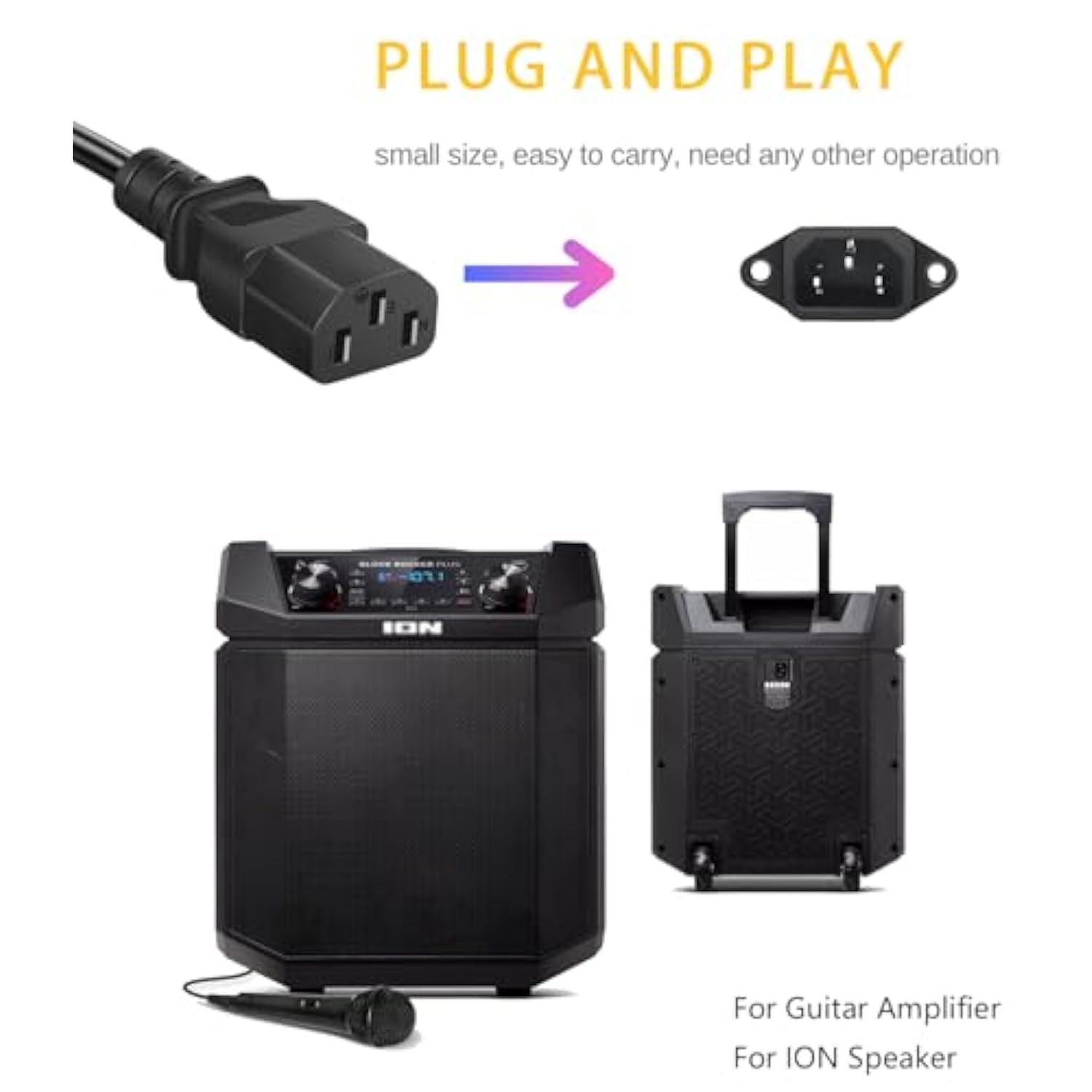 3 Prong Amplifier Power Cord Cable Replacement For Ion Pathfinder 4 3 2 Speaker Musical Peavey Vox Guitar Amp Ion Block Rocker Ipa123 Ipa125C Ipa76C Ipa76A Ipa76S Block Party&Live Charger Supply Cord
