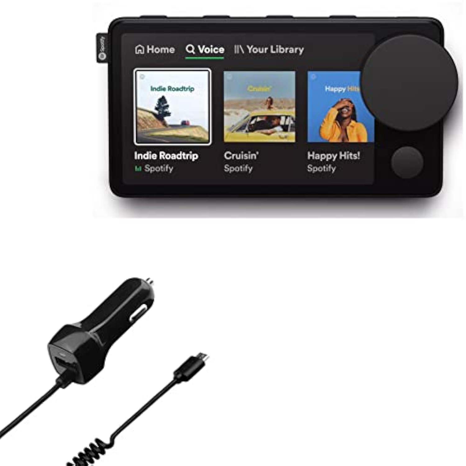 BoxWave Car Charger Compatible with Spotify Car Thing - Car Charger Plus, with Extra USB Port and Integrated Built-in Cable - Black