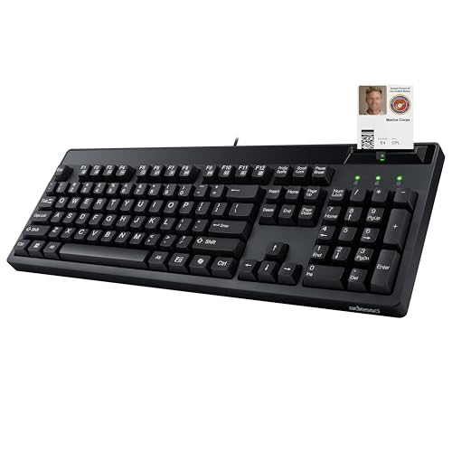 Easytouch 130Sb Wired Mechanical Keyboard With Red Switches, Built-In Smart Card Reader, Copilot Ai Hotkey, 2X Large Print Keycaps, 104 Key Full Size For Windows Pc