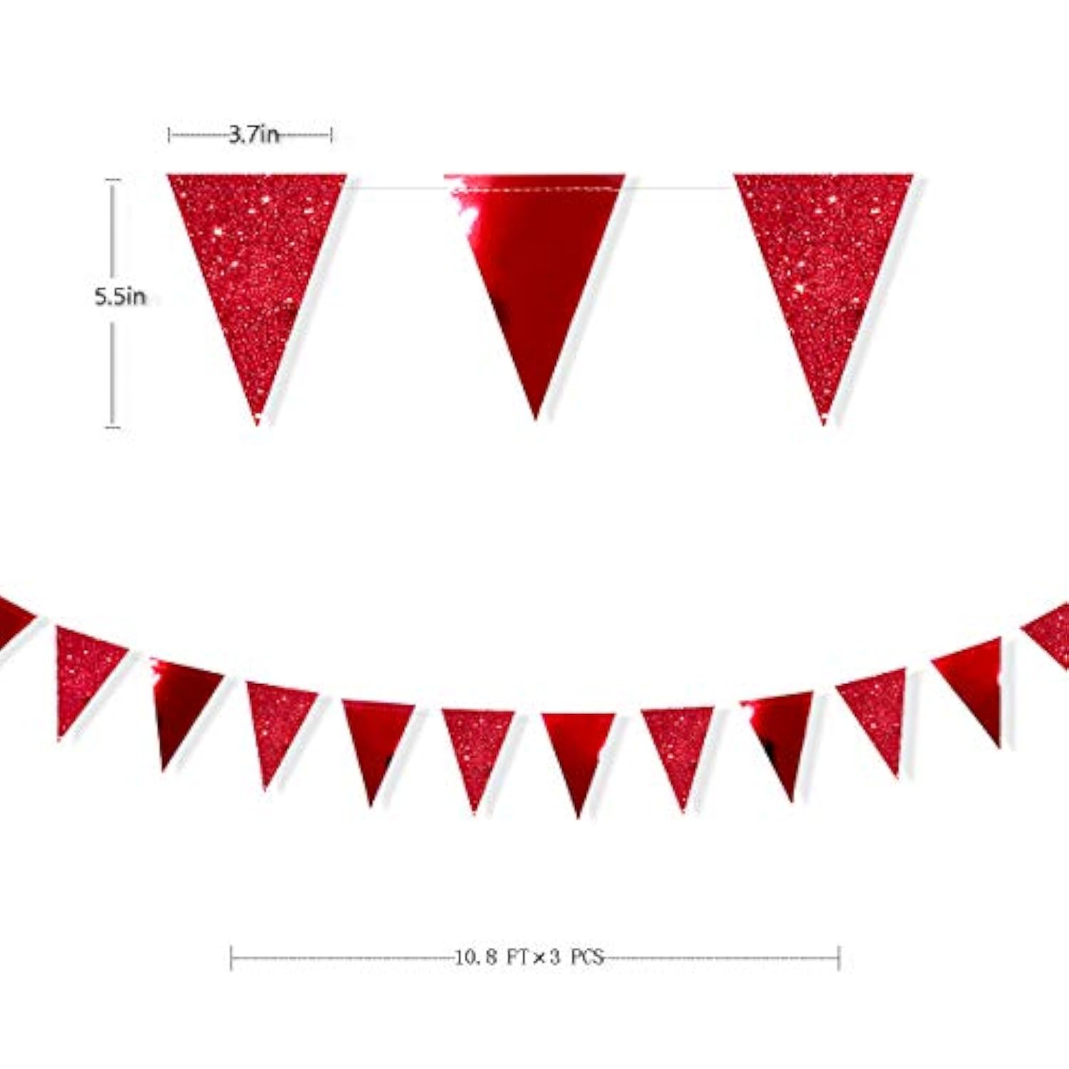 30ft Red Glitter Triangle Banner Metallic Pennant Bunting for Party Decorations