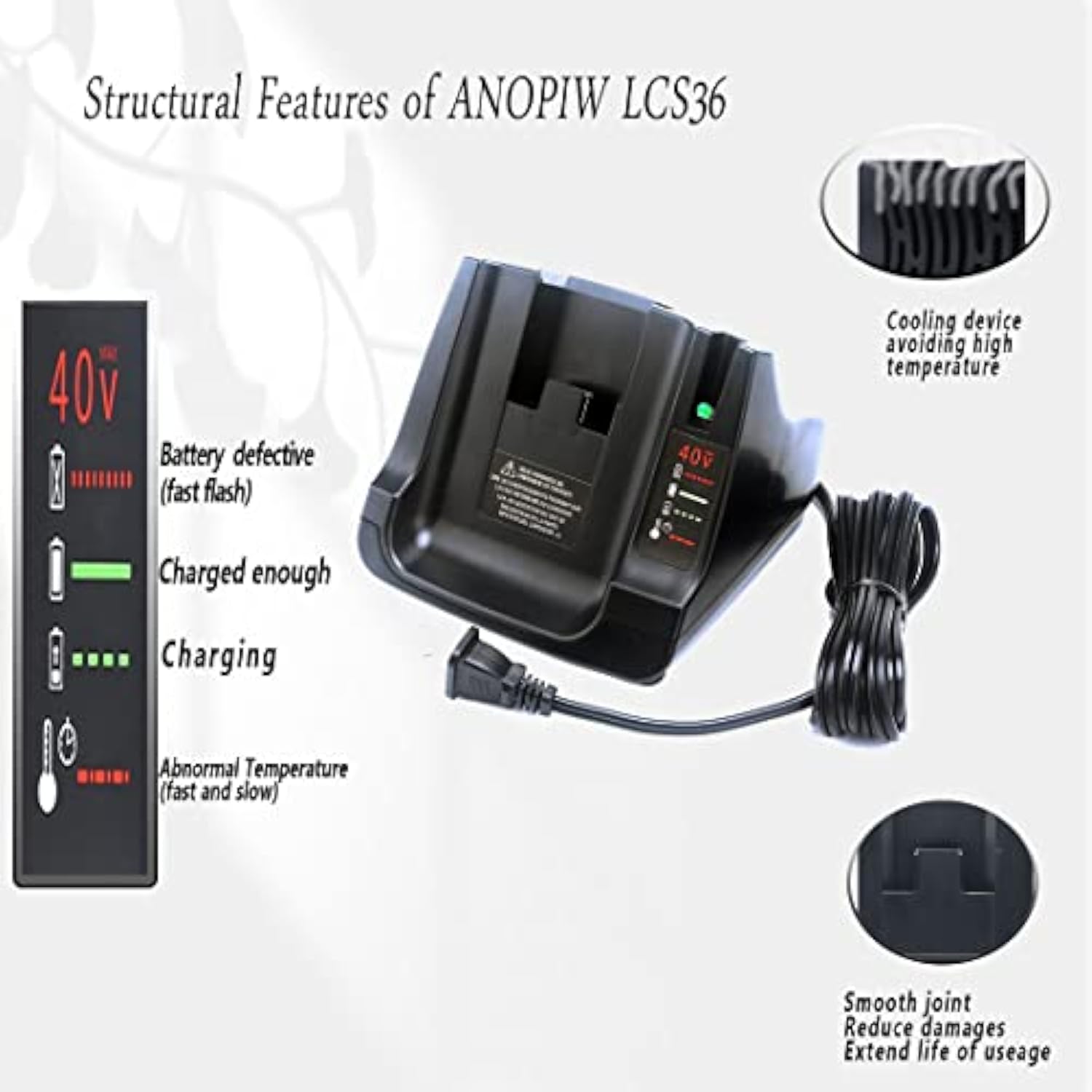 40V Max Fast Charger Compatible With Black And Decker Lcs36 Lcs40 For 36V/40V Lithium Ion Battery Lbx1540 Lsw36 Lbx2540 Lbxr36 Lbx36 Lst136 Lbxr2036 Lht2436 Lbx2040...