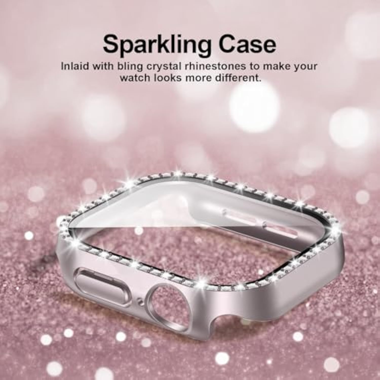 2-Pack Bling Case With Tempered Glass For Apple Watch Series 10 42Mm Screen Protector,Women Glitter Diamond Rhinestone Bumper Crystal Cover For Iwatch 10 42Mm Accessories,Rose Gold+Starlight