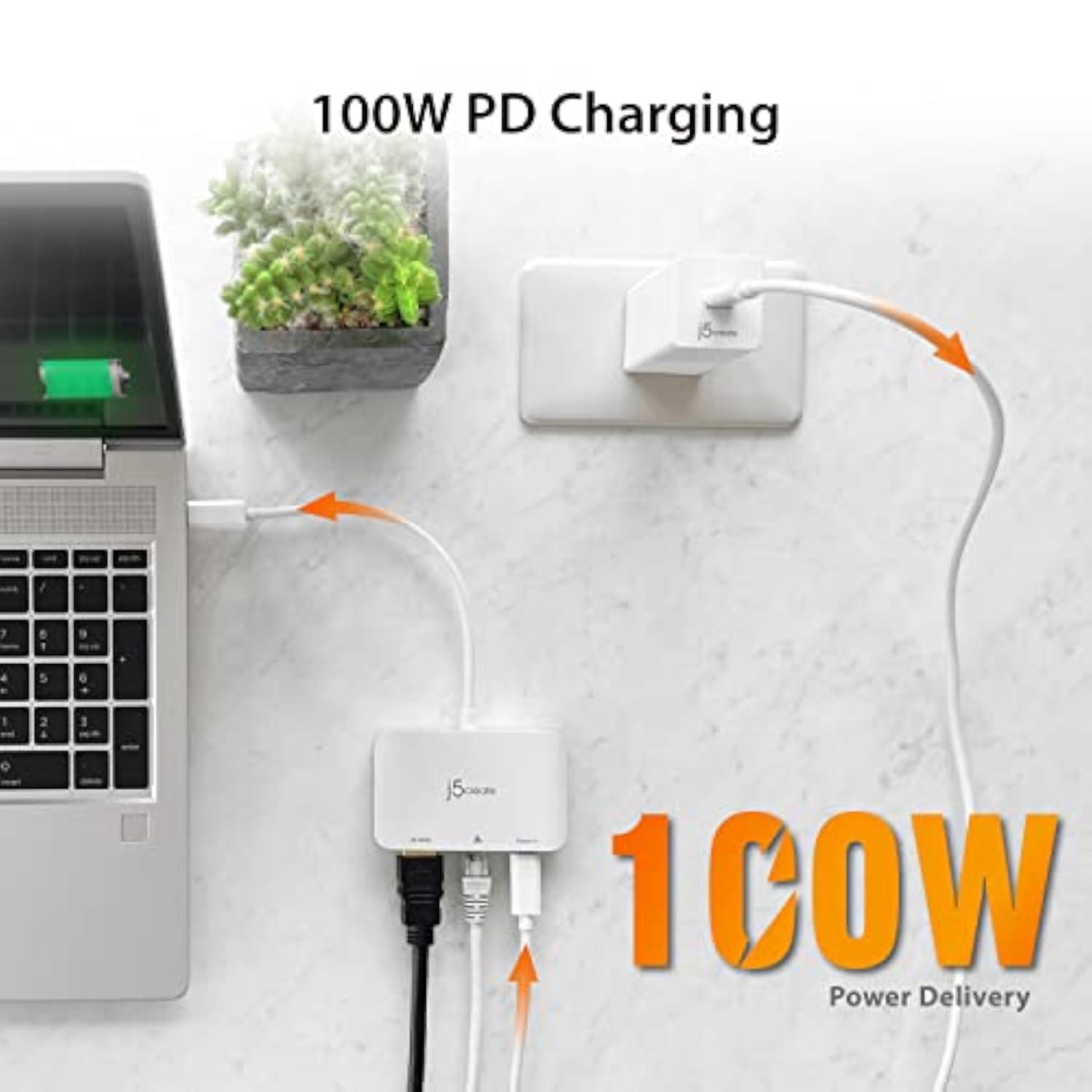 j5create USB Type C to 4K HDMI and Gigabit Ethernet with PD 100W Pass-Through