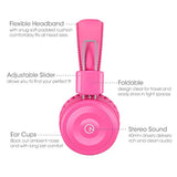 Kids K22 Wired Headphones, Foldable, 5ft Cord, 3.5mm Jack, Pink