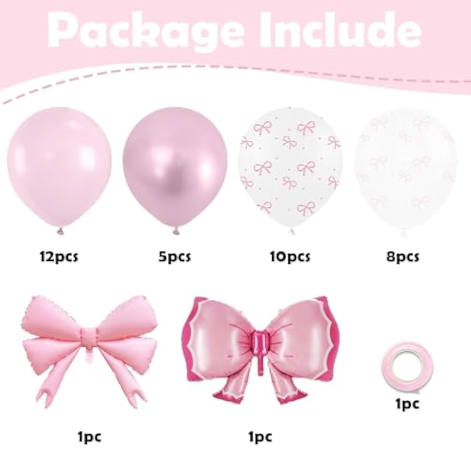 Bow Balloons, Light Baby Pink White Clear Pastel Balloons With Bow Foil Balloon For Girl Princess Women Birthday Party Bachelorette Bridal Engagement Bow Theme Wedding Anniversary Baby Shower Supplies