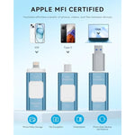 Mfi Certified 128Gb Flash Drive For Iphone Thumb Drive Photo Stick, Usb Memory Stick Iphone Flash Drive For Photos Videos, High Speed Jump Drive Compatible For Iphone/Ipad/Android/Pc (Blue)