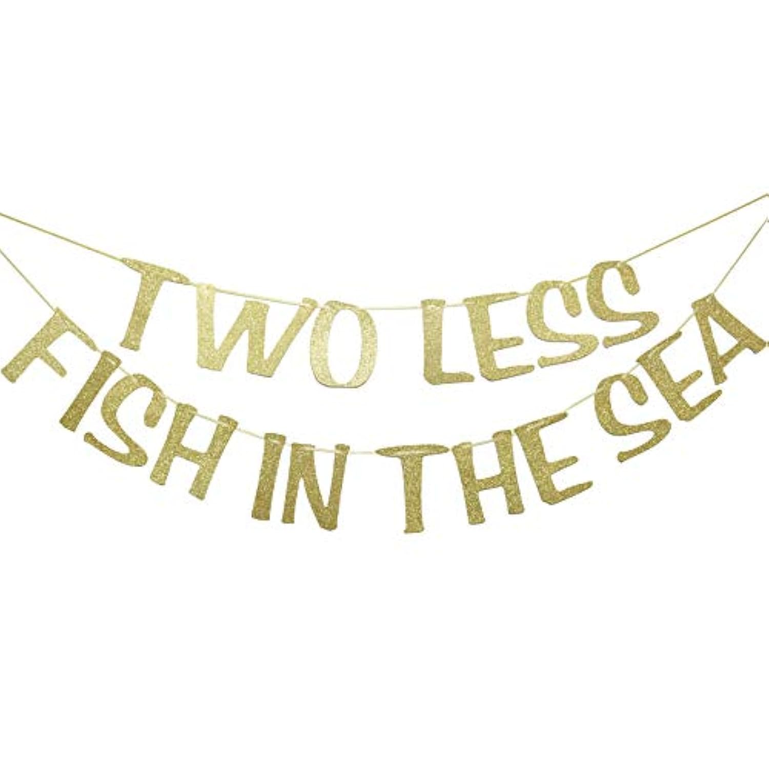 Two Less Fish In The Sea Banner Sign Garland Gold Glitter For Engagement Bridal Shower Wedding Bachelorette Decorations Nautical Theme Decor Photo Booth Props