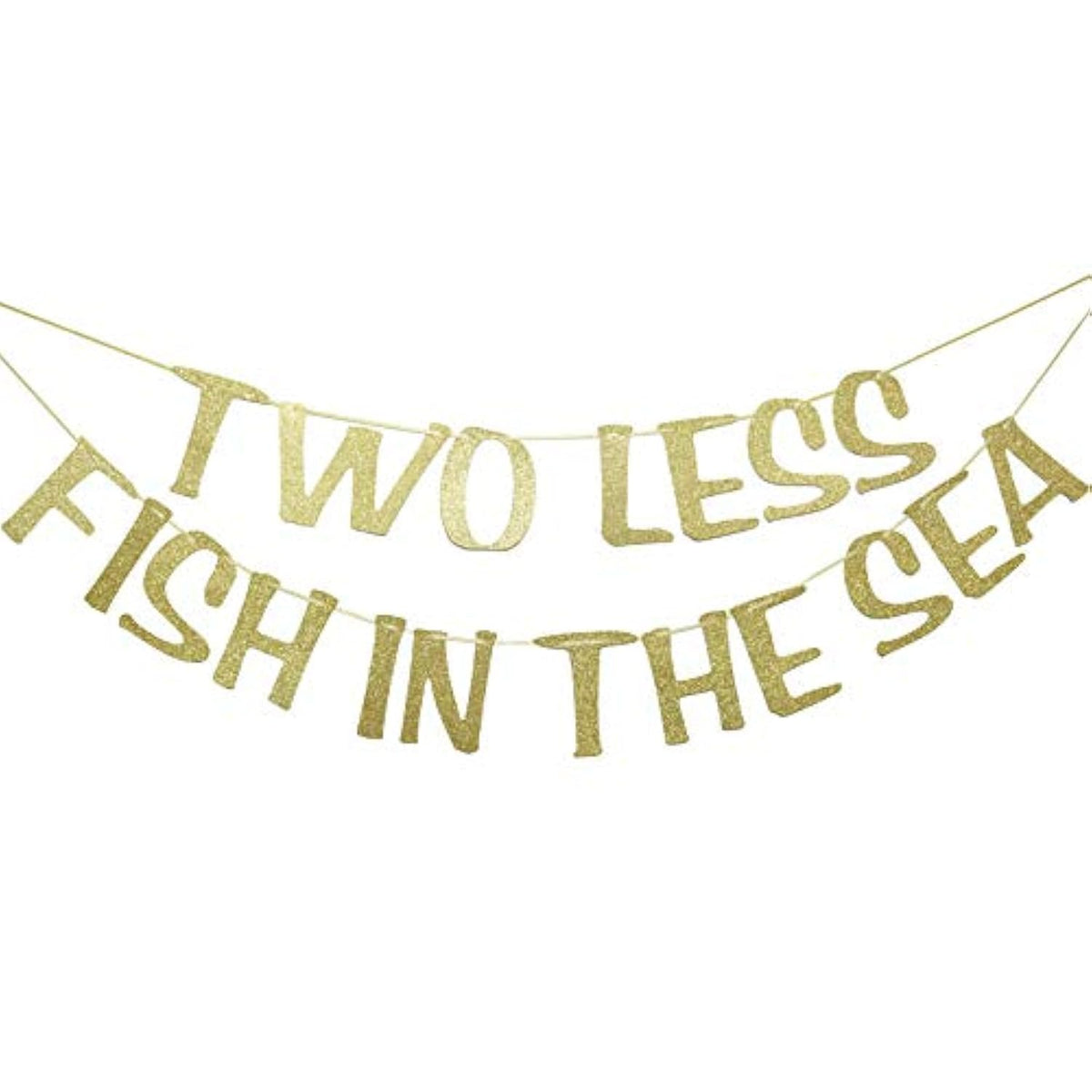 Two Less Fish In The Sea Banner Sign Garland Gold Glitter For Engagement Bridal Shower Wedding Bachelorette Decorations Nautical Theme Decor Photo Booth Props