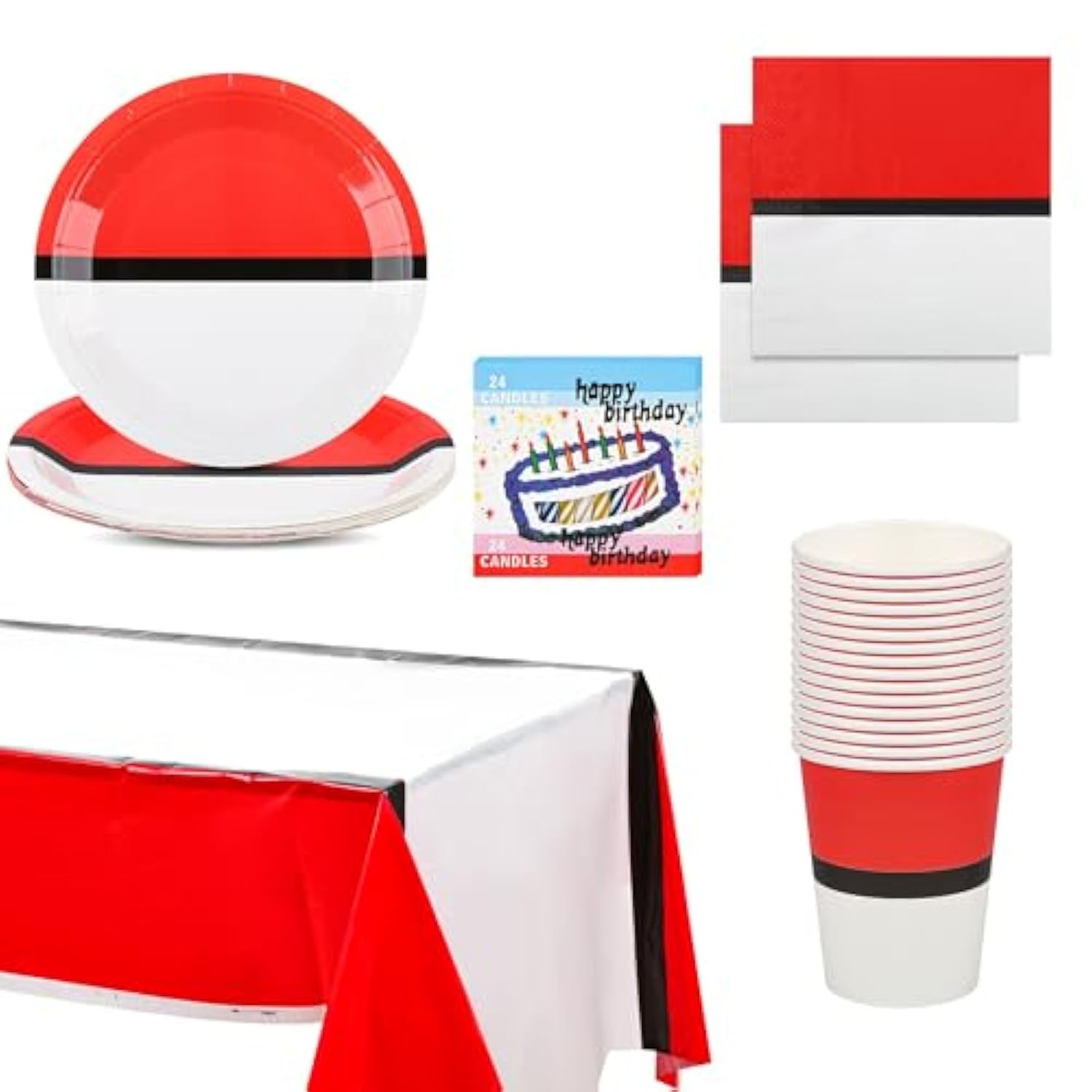 82 Pcs Cartoon Animation Party Tableware Set Including 20 Plates, 20 Napkins, 16 Cups, 24 Candles, 2 Table Clothes, Boy Girl Games Themed Party Tableware For Kids