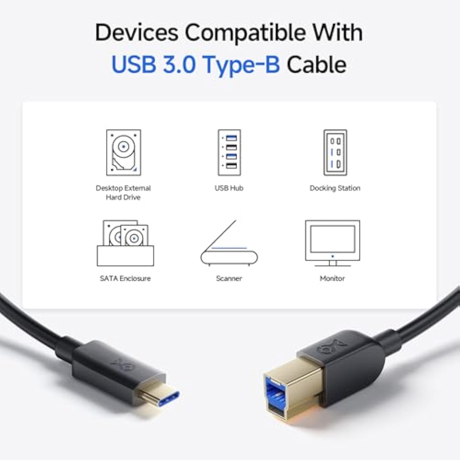 Cable Matters USB C to USB B 3.0 Cable - 3.3ft, USBB to USBC Cable with Type-B 3.0 Connector, Black