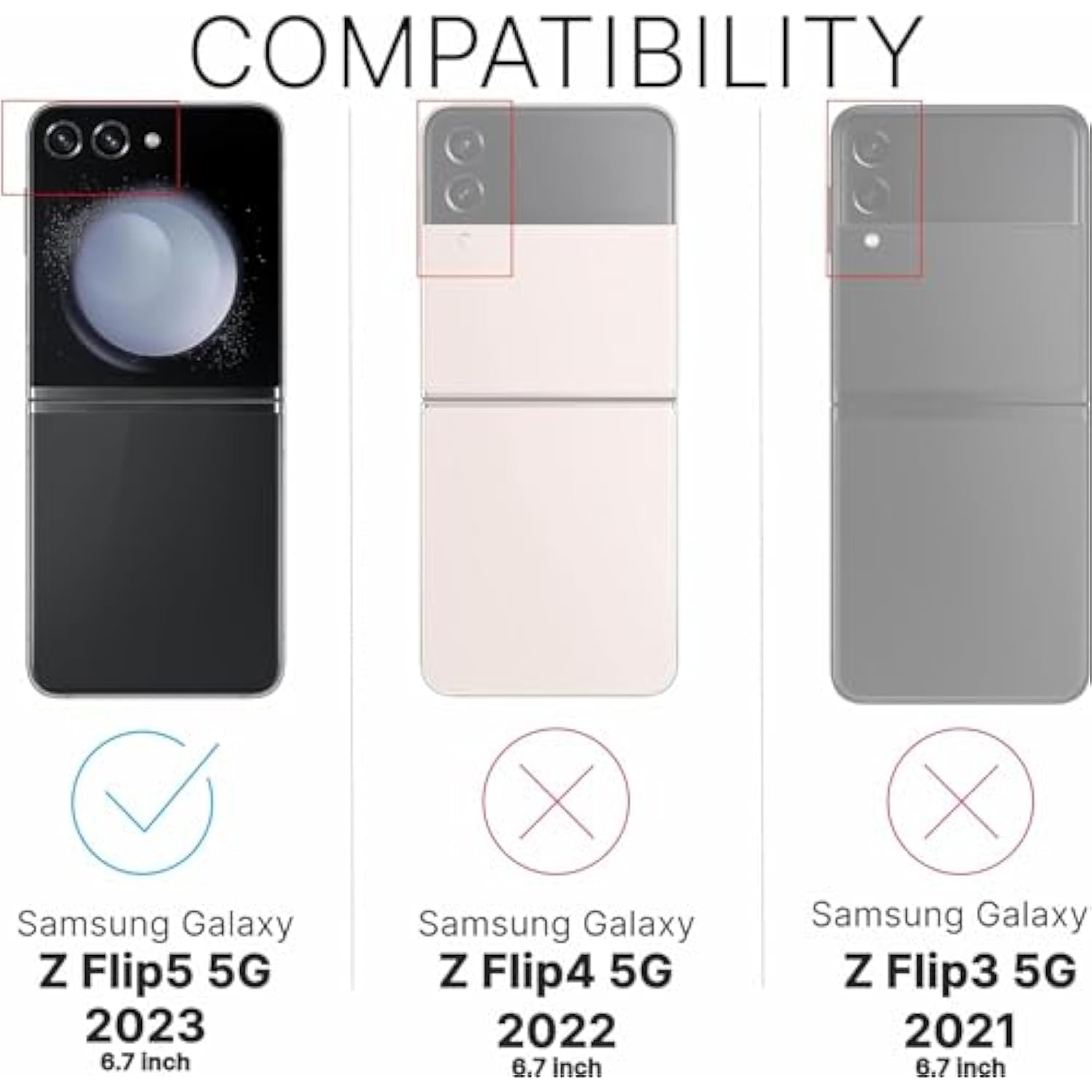 Inskin Tempered Glass Protector for Samsung Galaxy Z Flip 5 5G 6.7 inch [2023] - 3+3 Pack, Screen + Camera, Case-Friendly