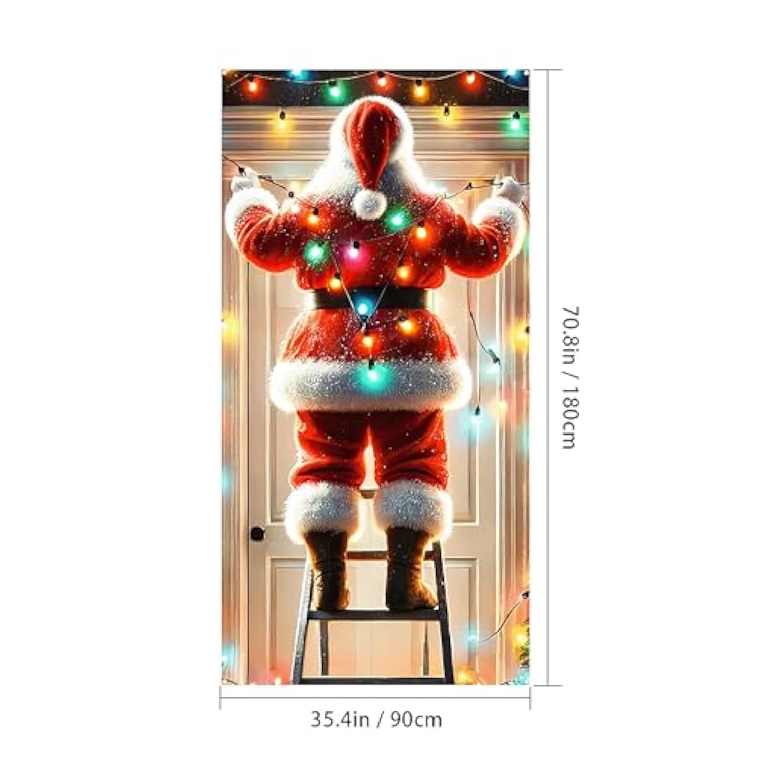 Christmas Door Decoration With String Light Santa Claus Cover Hanging Banner Backdrop Photo Booth Background For Holiday New Year Winter Indoor Outside Front Party Supplies 71X35 Inch
