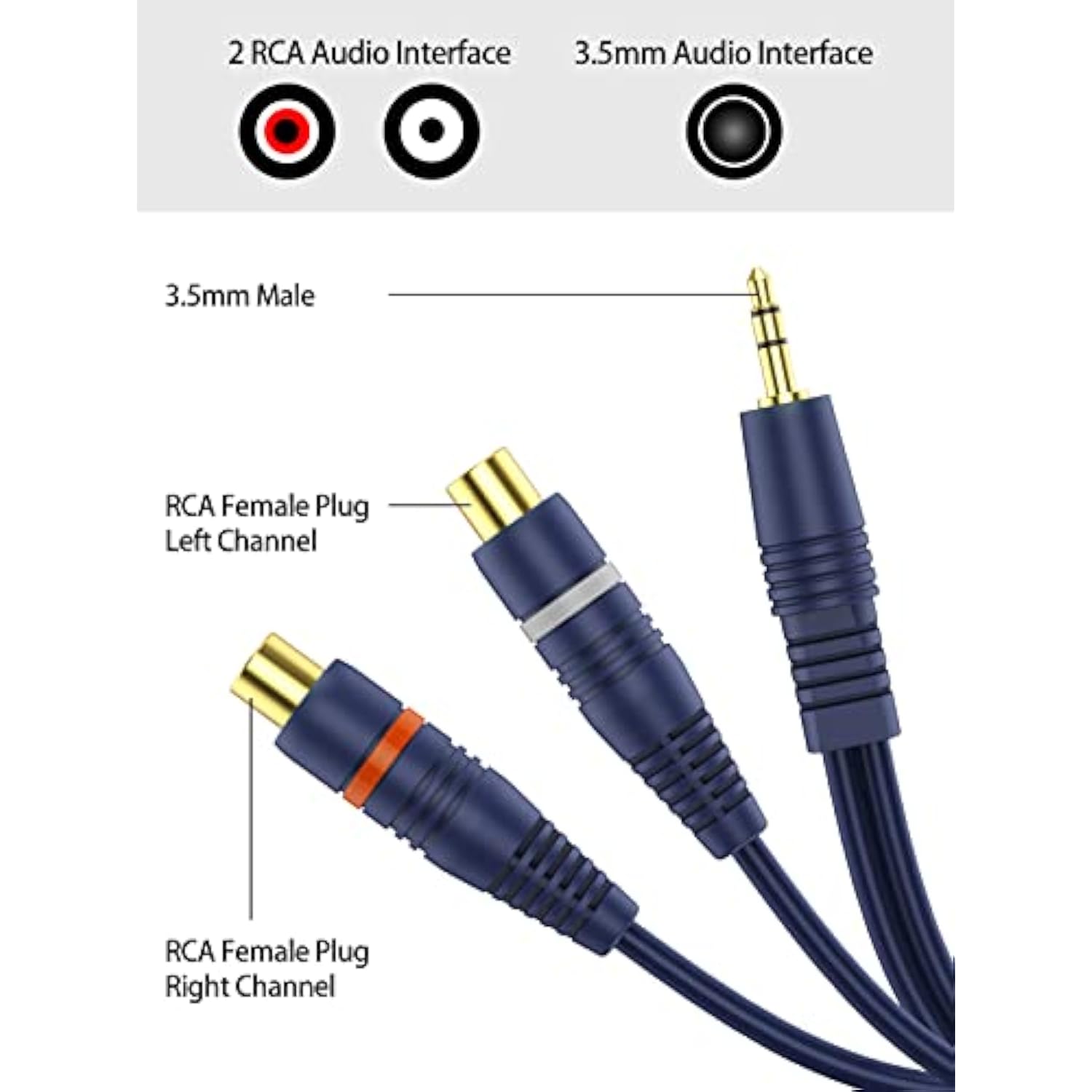 3.5Mm To Rca 1 Male To 2 Female Rca To 3.5 Mm (1/8 Inch) Aux Headphone Jack Y